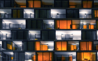 Building windows clock night lights - modernism free wallpaper