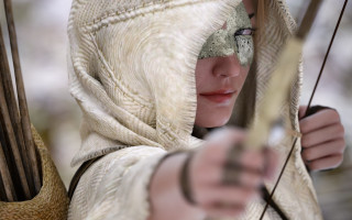 Woman white hooded archer blurry - a bow and arrow free wallpaper