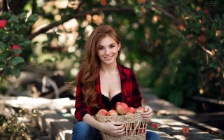 Woman basket apples christmas cosplay - red hair free wallpaper