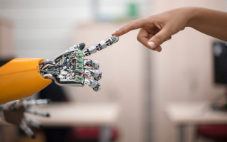 Person robot hand computer keyboard - free technology wallpaper