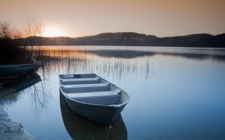Lake horizon forest sunset boat - hillside free wallpaper for desktop