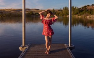Red dress dock lake summer - a dock next free wallpaper