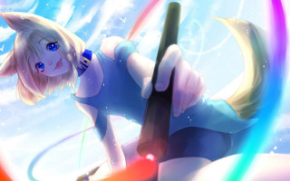 Woman surfboard rainbow tail blue - a white nose free wallpaper