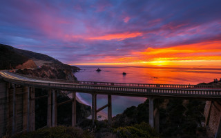 Sunset bridge ocean city lights - free sunset wallpaper for desktop