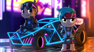 Two characters car neon room - a neon background free wallpaper