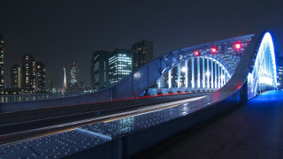 Lit bridge cityscape holography night - aya goda free wallpaper