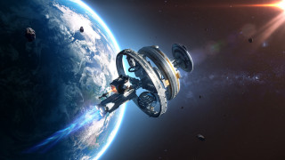 Space station planet sun astronaut - a space station in the middle of a planet free wallpaper