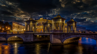 Bridge river city night clouds 2 - a bridge over a river free wallpaper