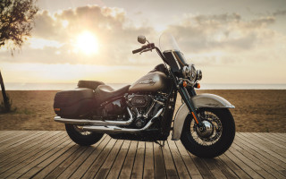 Motorcycle ocean deck sunset cloudy - a motorcycle free wallpaper