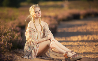 Blonde woman sitting dress sandals - andor basch free wallpaper