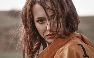 Woman longhair jacket mountain sky - fashion photography free wallpaper