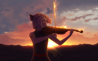 Woman violin sunset mountains clouds - cloud and mountains free wallpaper