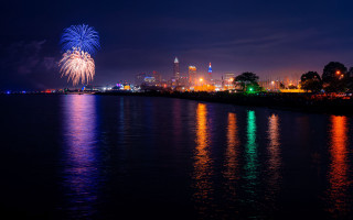 City skyline fireworks reflection night 2 - photography free wallpaper