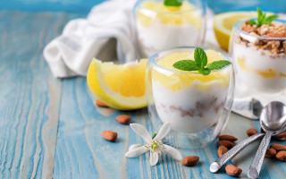 Desserts spoon lemon nuts blue - a blue table free wallpaper