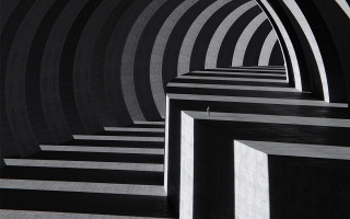 Black white curved building abstract - op art free wallpaper for desktop