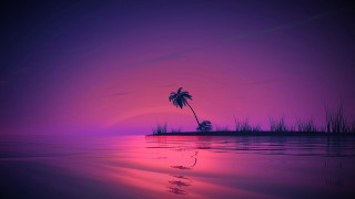 Palm tree silhouette purple sunset 3 - synthwave style free wallpaper for desktop