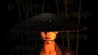Woman hat bamboo black background - free aesthetic wallpaper for desktop