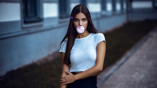 Woman pacifier casual outdoor blurry - a sidewalk next free wallpaper for desktop