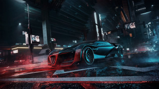 Futuristic car city night neon 6 - a neon background free wallpaper