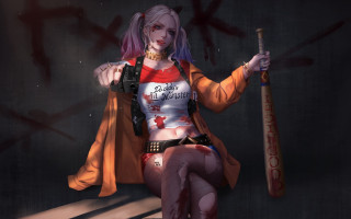 Woman bat graffiti jacket blood - the wall behind her free wallpaper for desktop