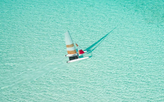 Sailboat blue ocean shadow hyperrealistic - free bird wallpaper