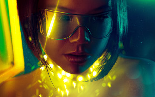 Woman glasses yellow light cyberpunk - adrian zingg free wallpaper