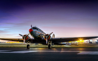 Small airplane runway night sunset - a small airplane free wallpaper for desktop