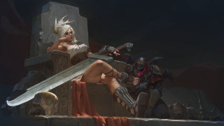 Woman throne swords fantasy armor - a throne free wallpaper for desktop