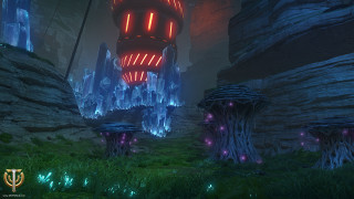 Futuristic landscape building trees background - the tree and grass free wallpaper