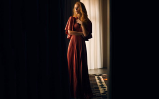 Woman red dress dark room 2 - neoclassicism free wallpaper