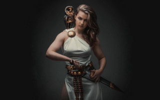 Woman white dress sword owl - alison geissler free wallpaper
