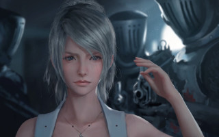 Grey haired woman alien background - vanita free wallpaper