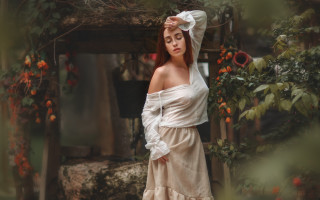 Woman white dress garden flowers - a white dress free wallpaper for desktop