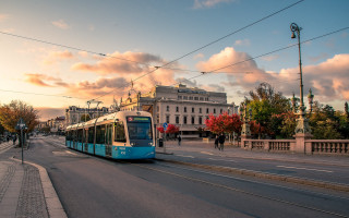 Train cityscape clock tower dusk - viennese actionism free wallpaper