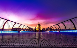 Bridge building city skyline ferris - a purple sky above free wallpaper for desktop
