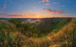 Sunset grassy hill valley clouds - grassy free wallpaper for desktop