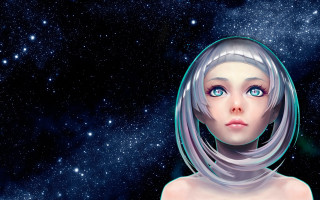 Space woman digitalpainting starrysky blueeyes - a digital painting of a woman free wallpaper