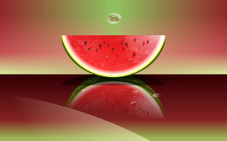 Watermelon slice with water drop - a reflection of the water free wallpaper for desktop