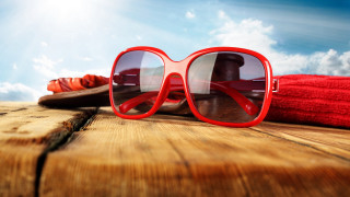 Red sunglasses wooden table summer - a pair free wallpaper for desktop