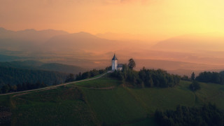 Church hill sunset road neo - cinematic landscape free wallpaper for desktop