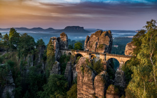 Train bridge canyon mountains landscape - a train free wallpaper for desktop