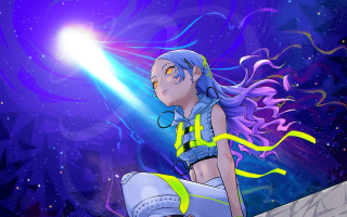 Blue hair girl astronaut cityscape - rossdraw global illumination free wallpaper