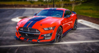 Red mustang blue stripes parking - a red mustang mustang free wallpaper