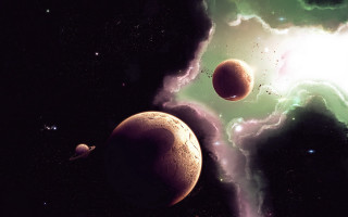 Space planets stars clouds bright - a group of planets free wallpaper