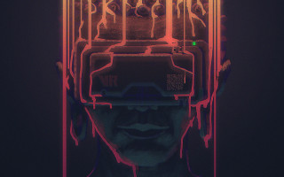 Futuristic man headpiece neon background - cyberpunk free wallpaper