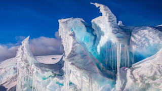 Ice covered mountain blue sky - environmental art free wallpaper for desktop