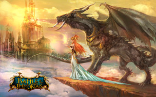 Woman dragon cliff castle tower - splash art free wallpaper