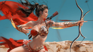 Woman bikini bow arrow redcape - bayard wu free wallpaper