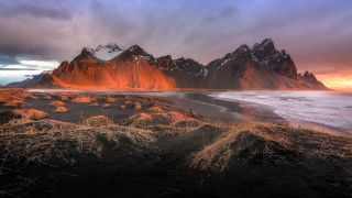 Mountain beach grass sunset cloudy - derold page free wallpaper