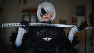 Woman sword mask blindfold blackdress - nier:automata free wallpaper for desktop